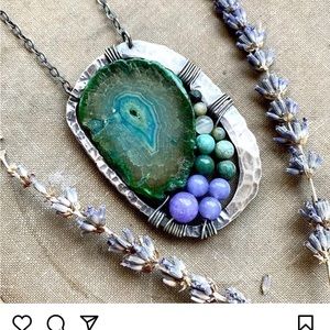 Artisan piece by Danielle Rose Bean. Oxidized sterling setting and green agate